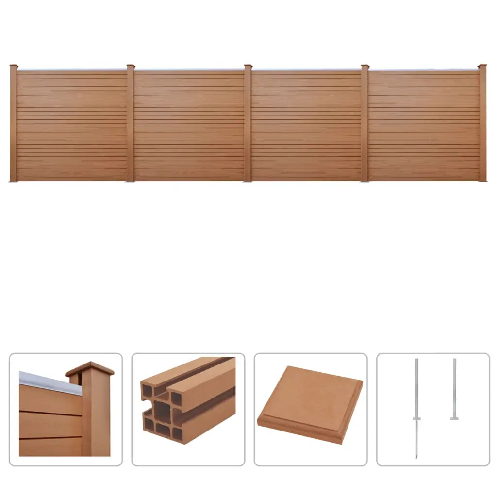 vidaXL WPC Fence Set 4 Square 705x187cm Brown