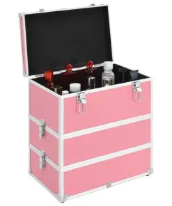 vidaXL Make-up Case 37x24x40 cm Pink Aluminium