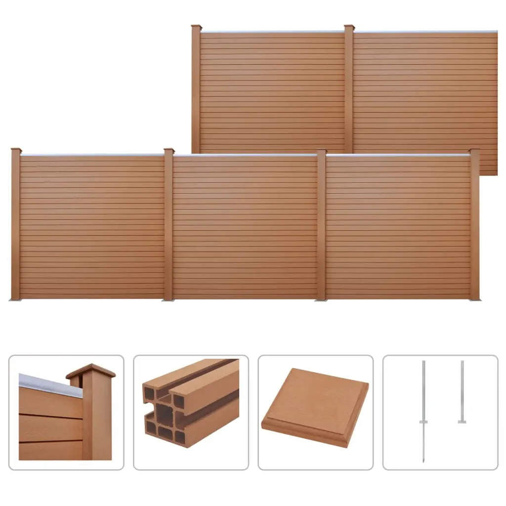 vidaXL WPC Fence Set 5 Square 879x187cm Brown
