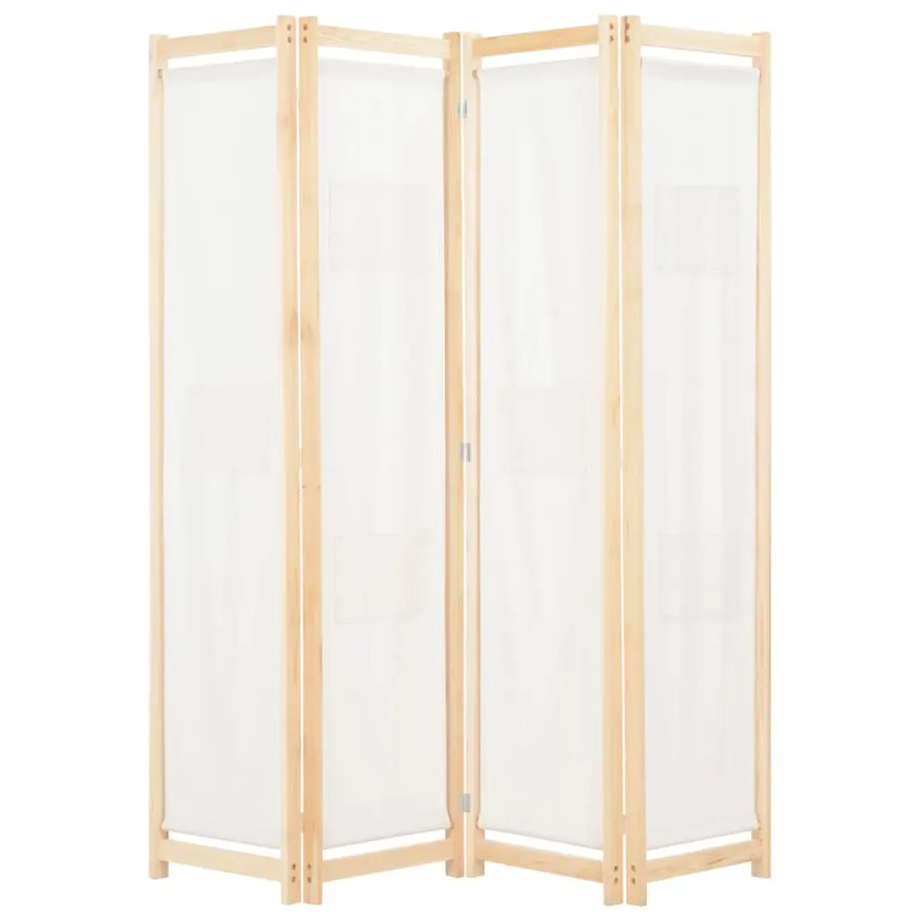 vidaXL 4-Panel Room Divider Cream 160x170x4 cm Fabric