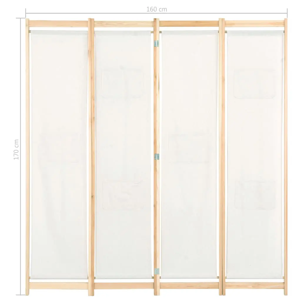 vidaXL 4-Panel Room Divider Cream 160x170x4 cm Fabric