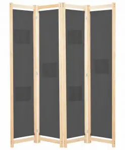 vidaXL 4-Panel Room Divider Grey 160x170x4 cm Fabric
