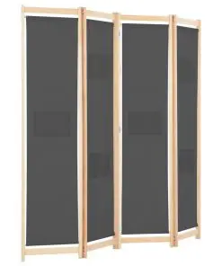vidaXL 4-Panel Room Divider Grey 160x170x4 cm Fabric