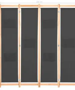 vidaXL 4-Panel Room Divider Grey 160x170x4 cm Fabric