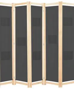 vidaXL 5-Panel Room Divider Grey 200x170x4 cm Fabric