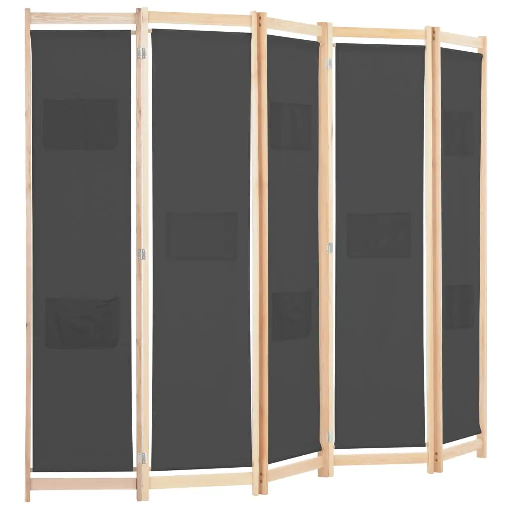 vidaXL 5-Panel Room Divider Grey 200x170x4 cm Fabric