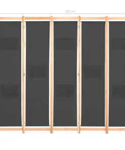 vidaXL 5-Panel Room Divider Grey 200x170x4 cm Fabric