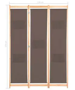 vidaXL 3-Panel Room Divider Brown 120x170x4 cm Fabric