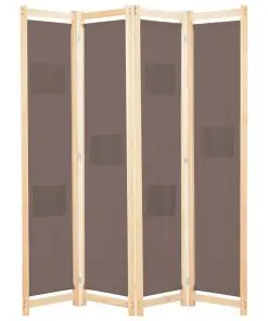 vidaXL 4-Panel Room Divider Brown 160x170x4 cm Fabric