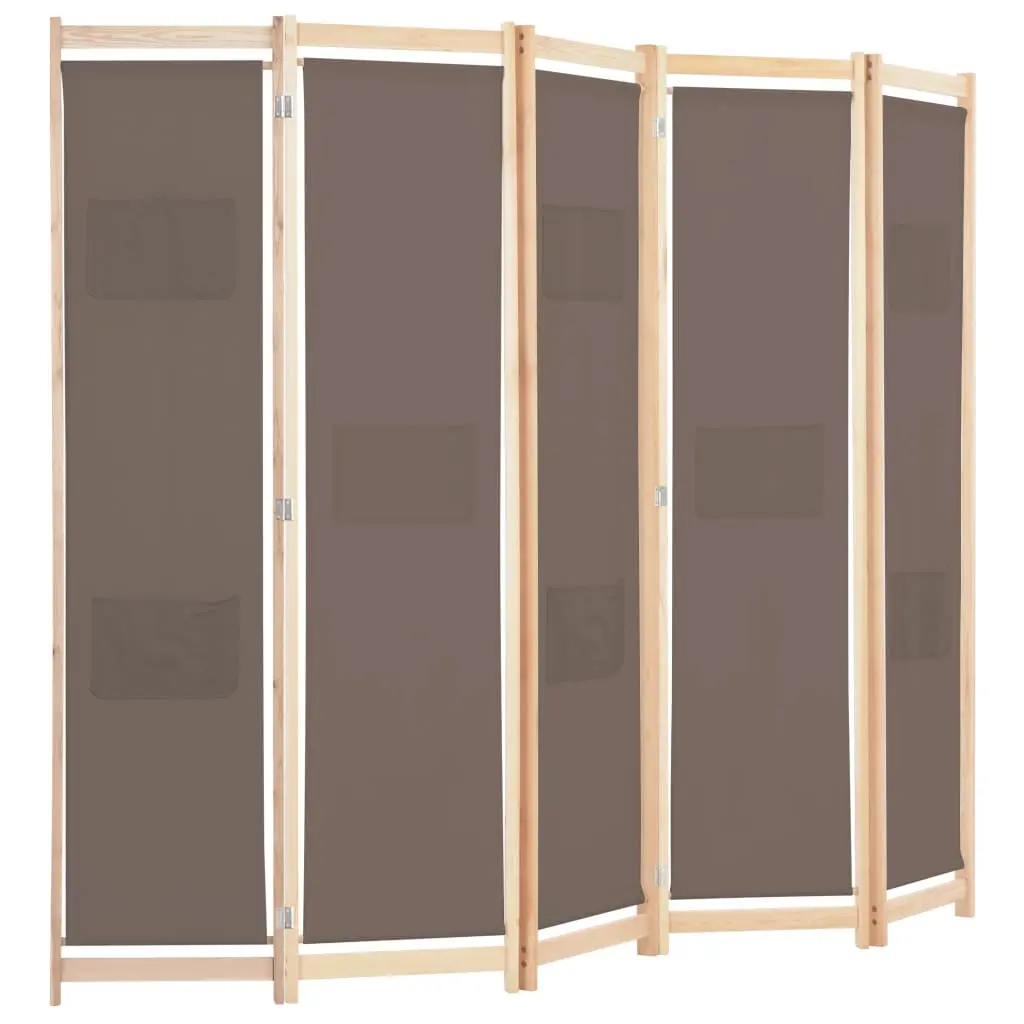vidaXL 5-Panel Room Divider Brown 200x170x4 cm Fabric