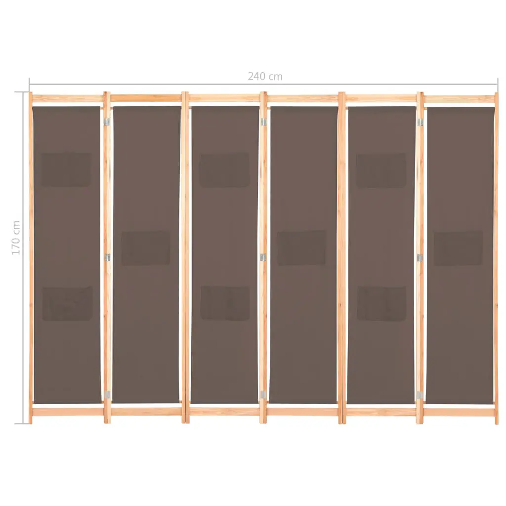 vidaXL 6-Panel Room Divider Brown 240x170x4 cm Fabric