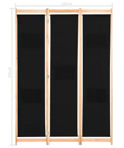 vidaXL 3-Panel Room Divider Black 120x170x4 cm Fabric
