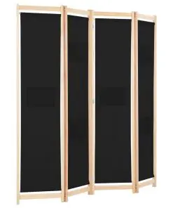 vidaXL 4-Panel Room Divider Black 160x170x4 cm Fabric