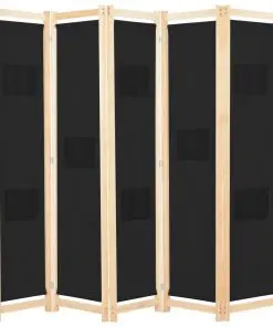 vidaXL 5-Panel Room Divider Black 200x170x4 cm Fabric