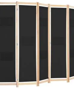vidaXL 5-Panel Room Divider Black 200x170x4 cm Fabric
