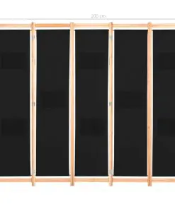 vidaXL 5-Panel Room Divider Black 200x170x4 cm Fabric