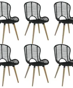 vidaXL Dining Chairs 6 pcs Black Natural Rattan