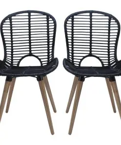 vidaXL Dining Chairs 6 pcs Black Natural Rattan