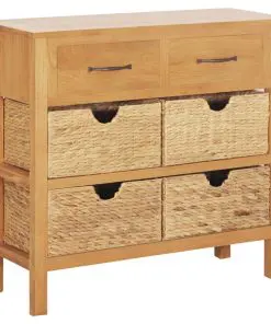 vidaXL Sideboard 90×33.5×83 cm Solid Oak Wood and Water Hyacinth