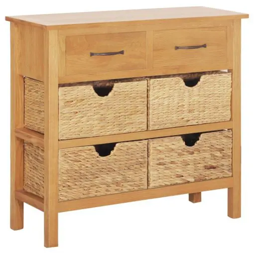 vidaXL Sideboard 90×33.5×83 cm Solid Oak Wood and Water Hyacinth