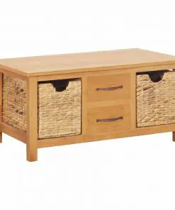 vidaXL Sideboard 88x53x43 cm Solid Oak Wood and Water Hyacinth
