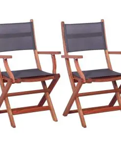 vidaXL Outdoor Chairs 2 pcs Grey Solid Eucalyptus Wood and Textilene