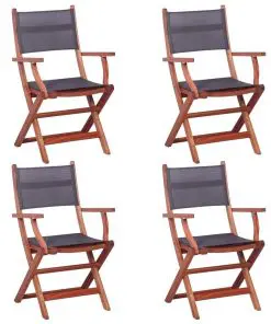 vidaXL Outdoor Chairs 4 pcs Grey Solid Eucalyptus Wood and Textilene
