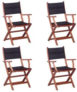 vidaXL Outdoor Chairs 4 pcs Black Solid Eucalyptus Wood and Textilene