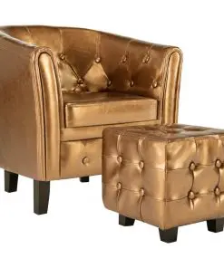 vidaXL Tub Chair with Footstool Brown Faux Leather