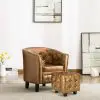 vidaXL Tub Chair with Footstool Brown Faux Leather