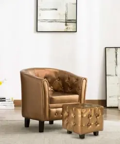 vidaXL Tub Chair with Footstool Brown Faux Leather