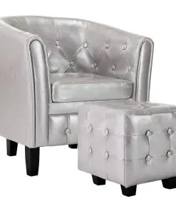 vidaXL Tub Chair with Footstool Silver Faux Leather
