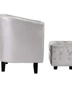 vidaXL Tub Chair with Footstool Silver Faux Leather