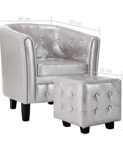 vidaXL Tub Chair with Footstool Silver Faux Leather