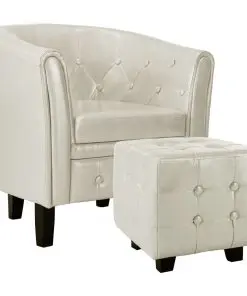 vidaXL Tub Chair with Footstool White Faux Leather