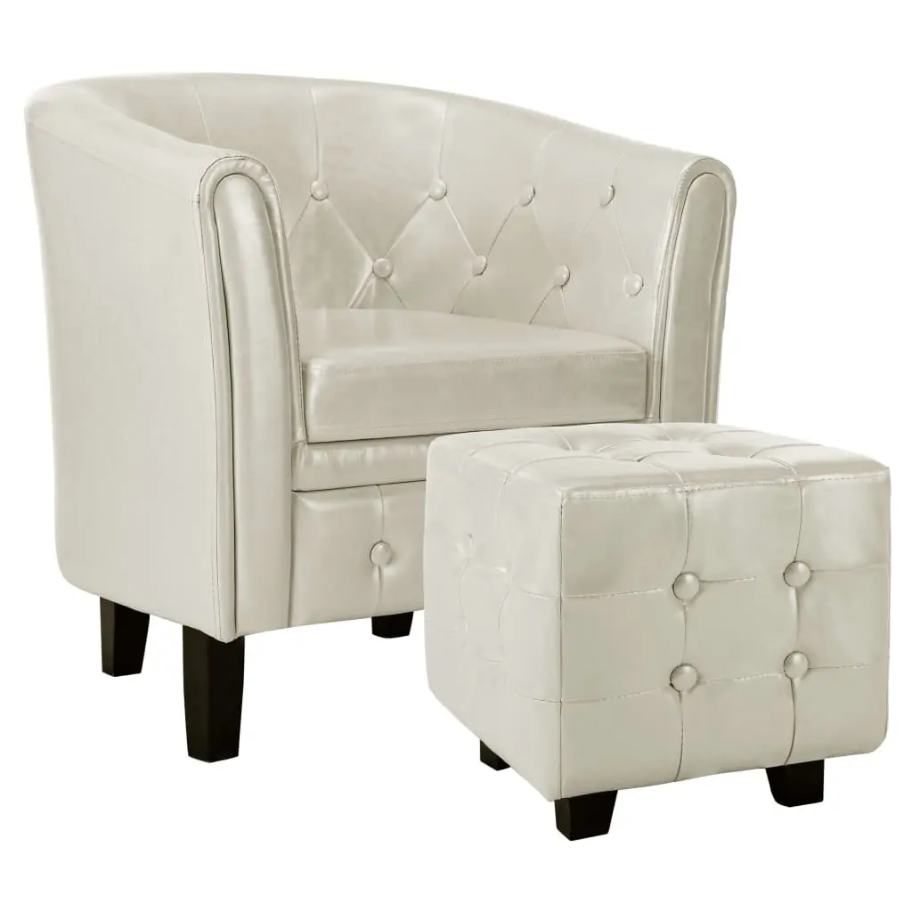 vidaXL Tub Chair with Footstool White Faux Leather
