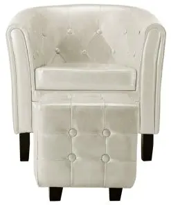 vidaXL Tub Chair with Footstool White Faux Leather