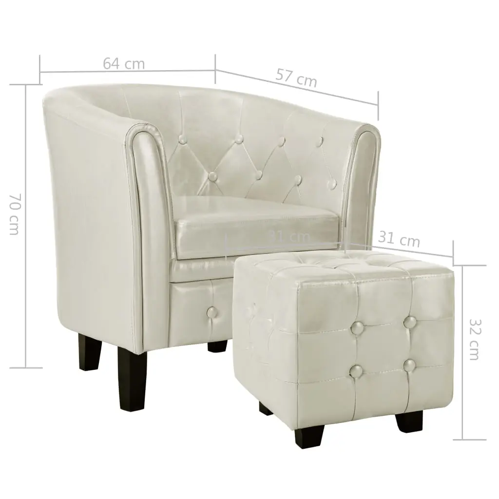vidaXL Tub Chair with Footstool White Faux Leather