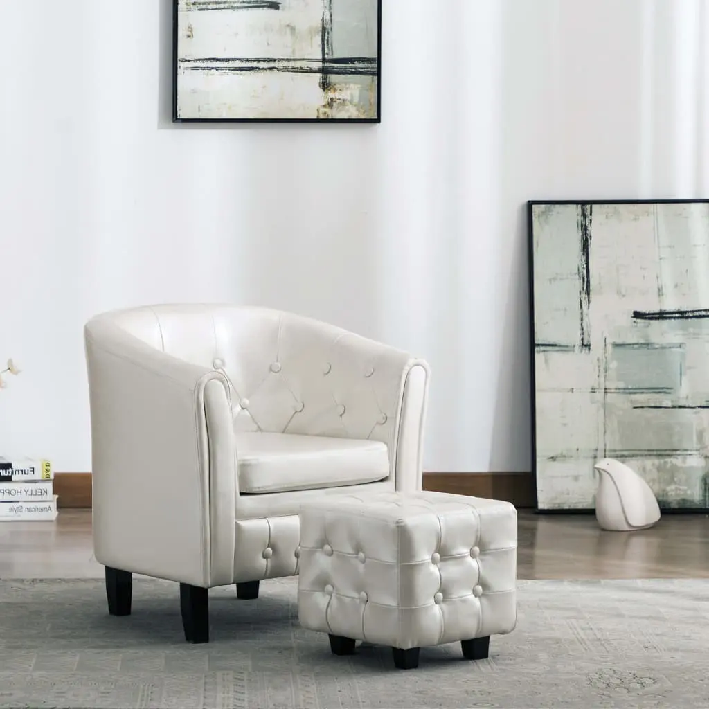 vidaXL Tub Chair with Footstool White Faux Leather