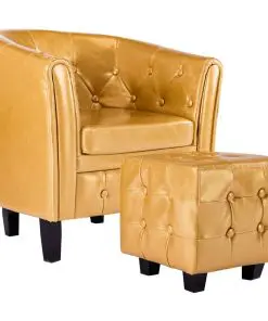 vidaXL Tub Chair with Footstool Gold Faux Leather
