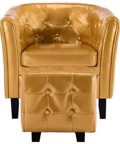 vidaXL Tub Chair with Footstool Gold Faux Leather