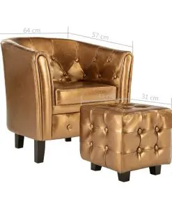 vidaXL Tub Chair with Footstool Gold Faux Leather