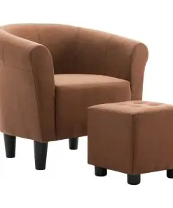 vidaXL 2 Piece Armchair and Stool Set Brown Fabric