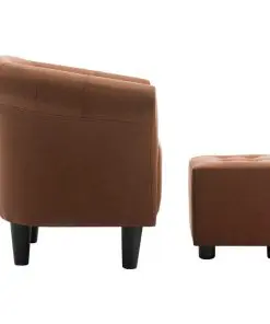 vidaXL 2 Piece Armchair and Stool Set Brown Fabric