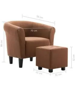 vidaXL 2 Piece Armchair and Stool Set Brown Fabric