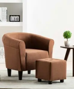 vidaXL 2 Piece Armchair and Stool Set Brown Fabric