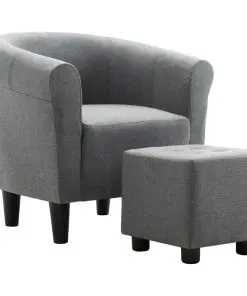 vidaXL 2 Piece Armchair and Stool Set Light Grey Fabric