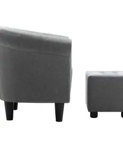 vidaXL 2 Piece Armchair and Stool Set Light Grey Fabric