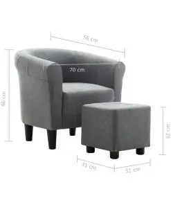 vidaXL 2 Piece Armchair and Stool Set Light Grey Fabric