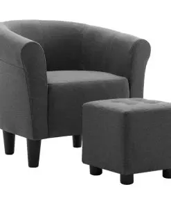 vidaXL 2 Piece Armchair and Stool Set Dark Grey Fabric